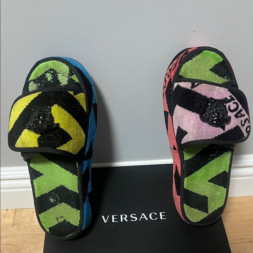 Versace Multicolor Patterned Slides - Picture 9 of 16
